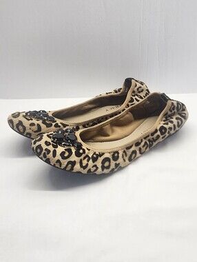 Ellen Tracy Carla Leopard Bejeweled Ballet Flats, Size 7.5 M
